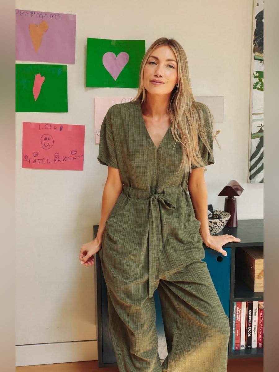 Oddbird Co. Divane Jumpsuit Olive Green Size Large Cotton Viscose Blend Wide Leg